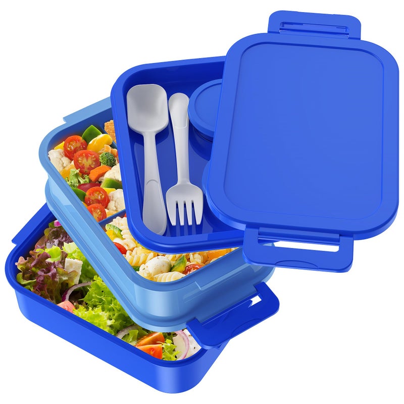 Jelife Adult Bento Lunch Box - 3 Layers Stackable Bento Lunch Box for Adults  72oz Large All-in-One Bento Box Leak-Proof Lunch boxes with Utensil Sauce Containers  Ideal for Dining Out Work  Blue - Image 5
